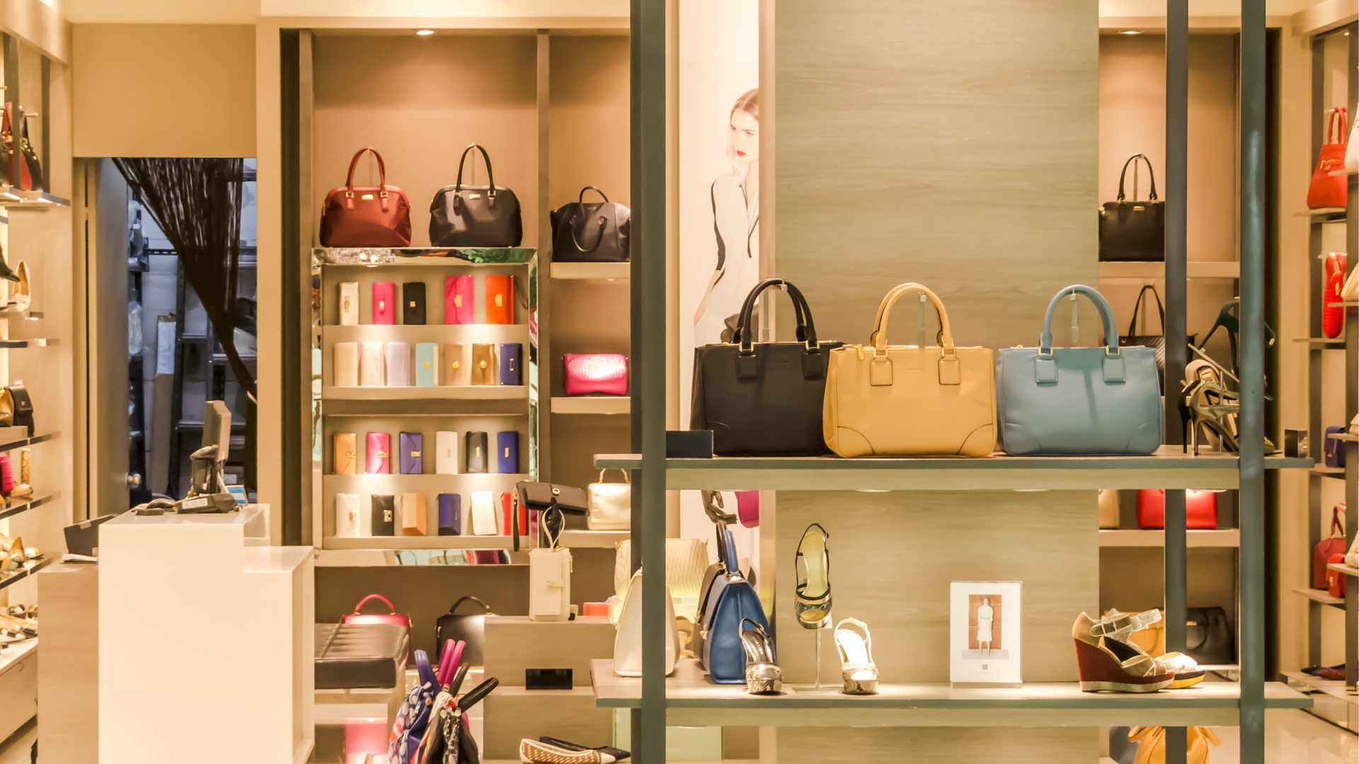retail store filled with bags, shoes and accessories