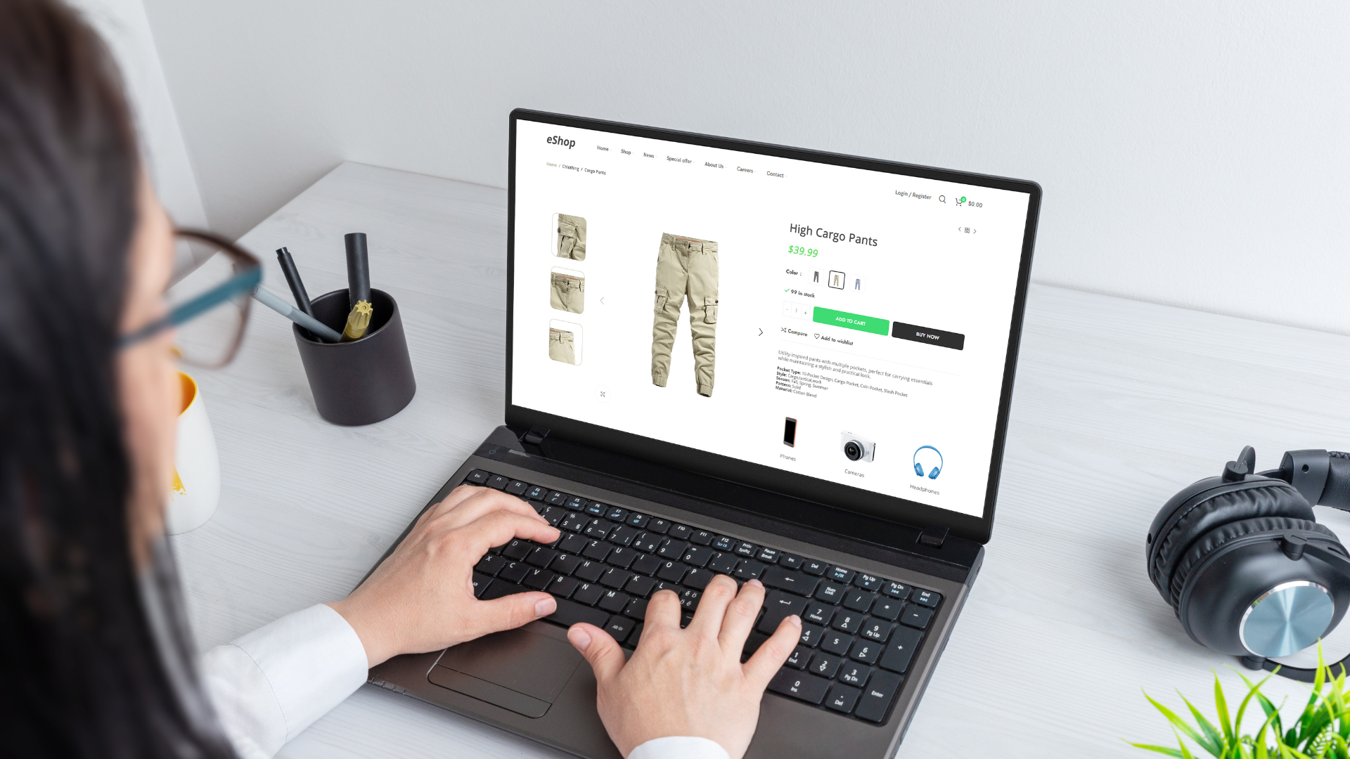 person shopping for cargo pants online