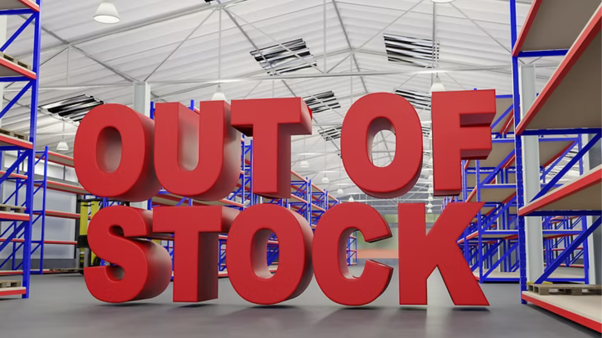 out of stock sign in a warehouse