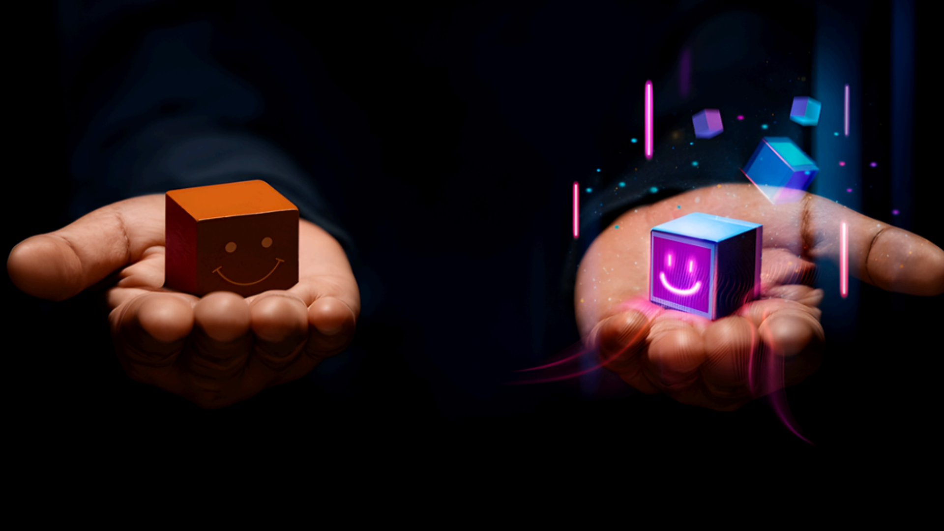 human hands holding blocks